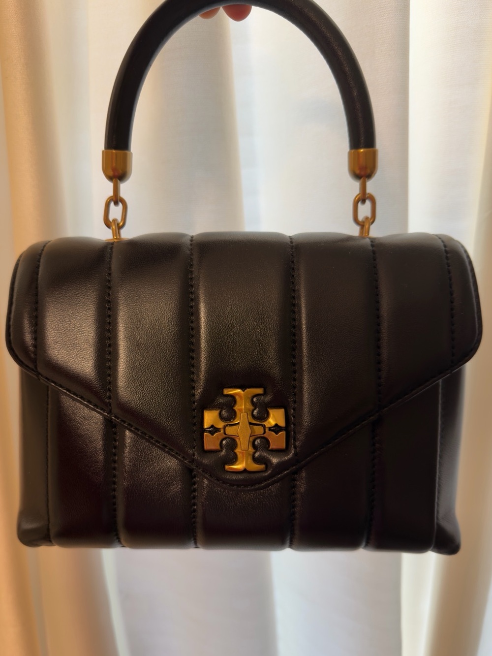 Tory Burch Kira Small Black Quilted Leather Satchel